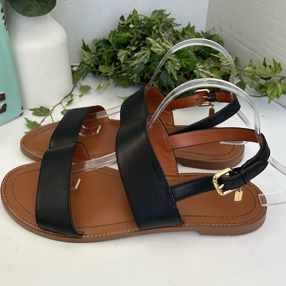 Coach Henny Strappy Black Leather Sandals. MSRP $119.00